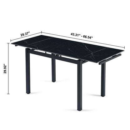 Black Ceramic Modern Rectangular Expandable Dining Room Table For Space-Saving Kitchen Small Space -Table