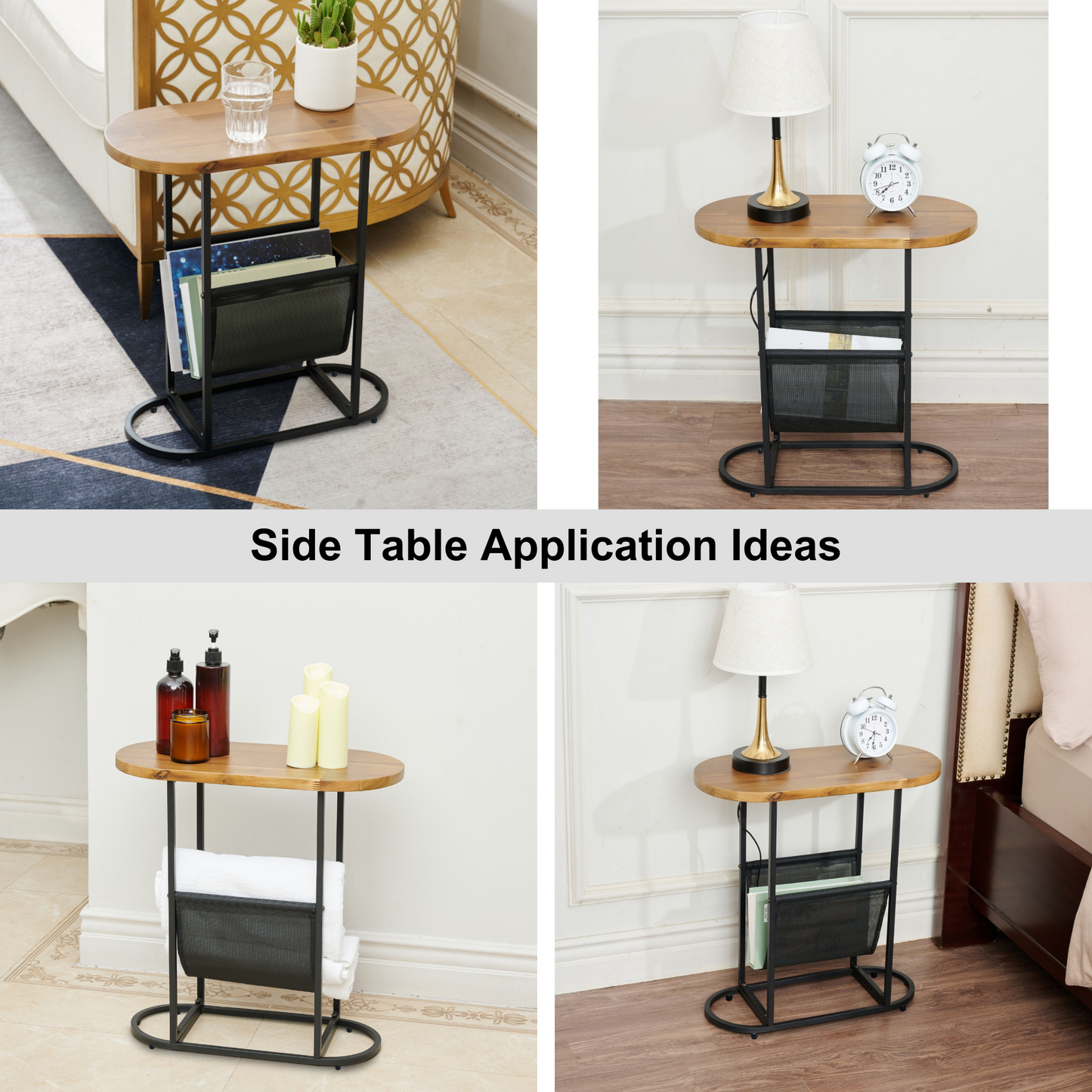 Acacia Oval Small Side Tables Living Room Small Space With Magazines Organizer Storage Space